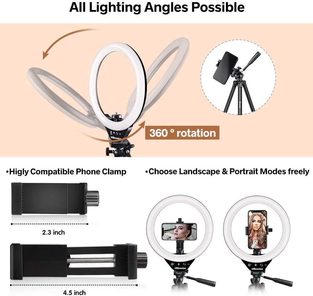 UBeesize Ringlicht 10 Zoll LED Ringlicht mit Touch-Steuerung, Stativ Fernbedienung, Touch-Ringlicht 10 Zoll, 3000–6000K, dimmbar, Bluetooth-Fernbedienung – Bild 4 von 5