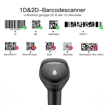 Inateck Barcode Scanner 2D Bluetooth, Wireless QR Code Scanner Handscanner