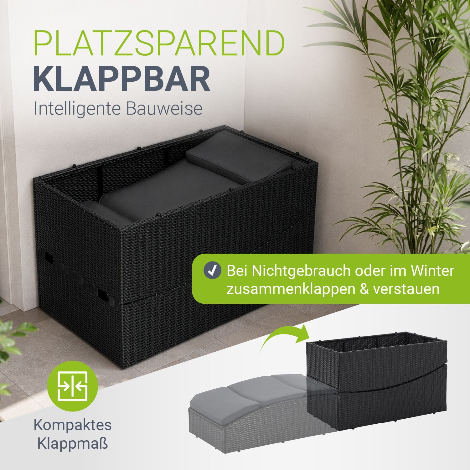 Juskys Wellnessliege Lamia, Polyrattan Liege, klappbar, Kopfteil verstellbar, 160 kg belastbar