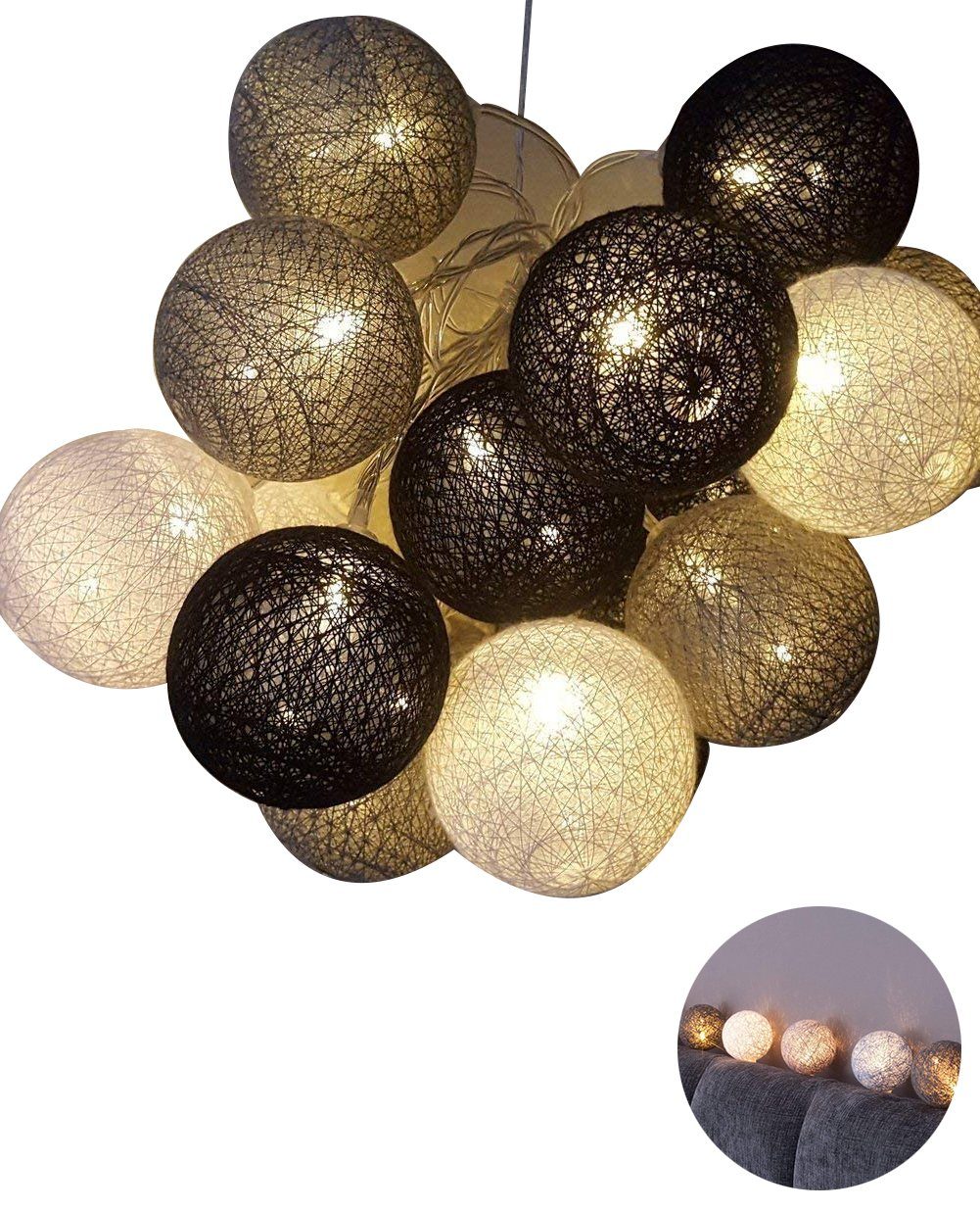 LED-Lichterkette Ball mit Weihnachten,Hochzeit,Party Lichterkette für Jormftte Cotton Grau Stecker