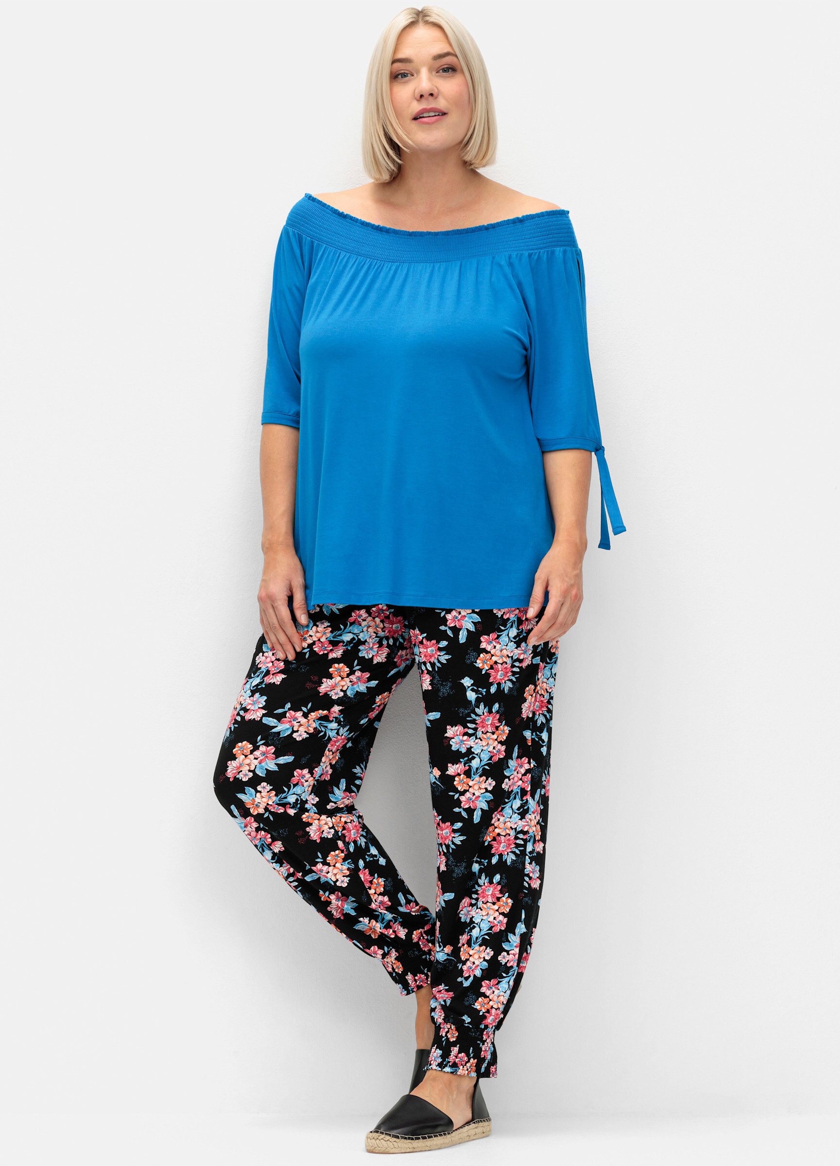 Sheego Jerseyhose Schlupfhose . mit Blumendruck und Smok-Abschlüssen günstig online kaufen