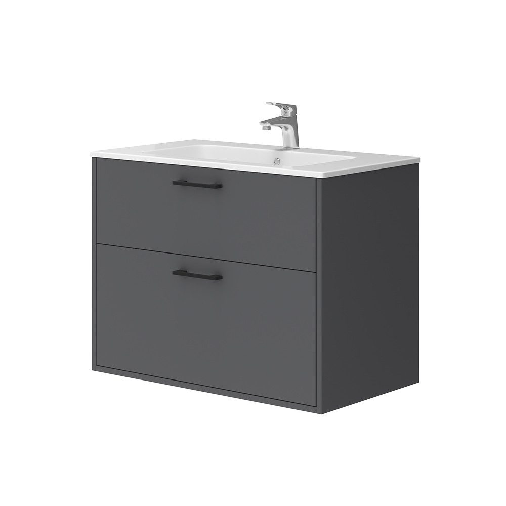 Badmöbel-Set Lanco, Anthrazit, 80 x 61.5 cm mit Waschbecken