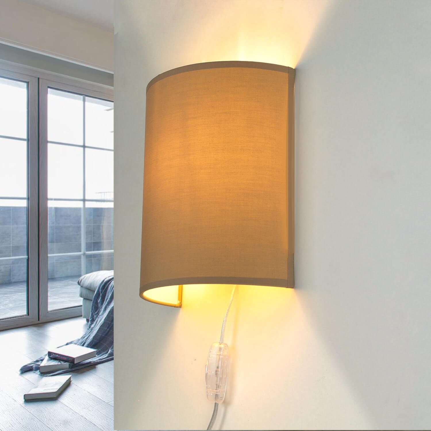 Licht-Erlebnisse Wandleuchte ALICE, ohne Leuchtmittel, Stoff Loft elegant E27 Kaffeebraun Schlafzimmer Wandlampe