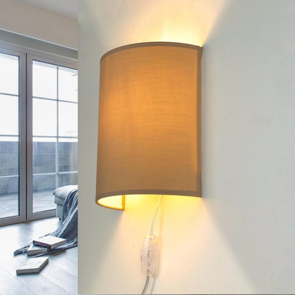 Licht-Erlebnisse Wandleuchte ALICE, ohne Leuchtmittel, Wandlampe Loft  Kaffeebraun Stoff elegant E27 Schlafzimmer