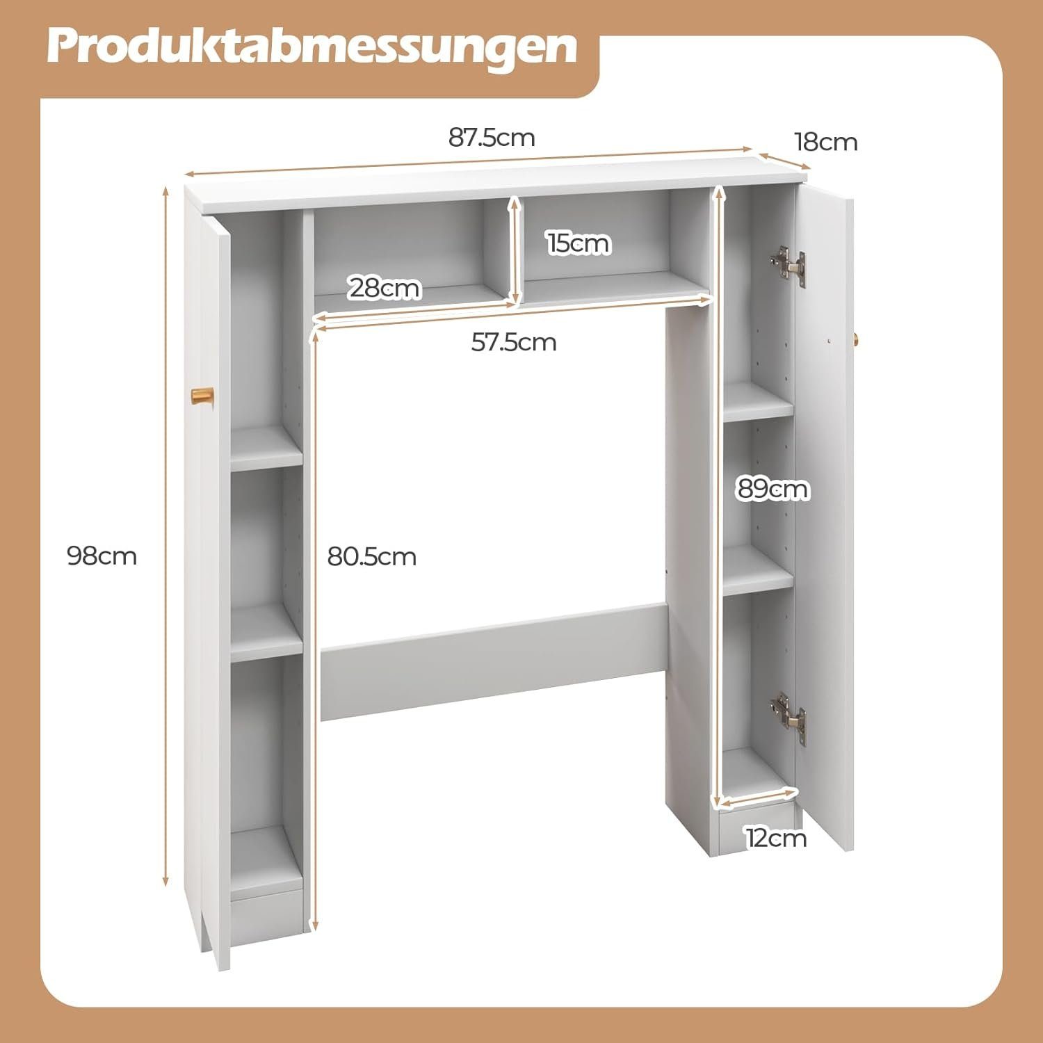KOMFOTTEU Badregal Toiletteschrank, freistehender Toilettenregal, 87,5 x 18 x 98 cm – Bild 3 von 5