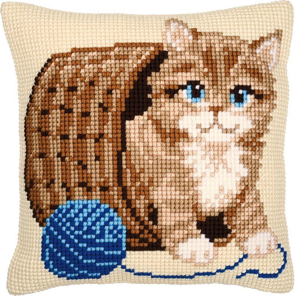 Vervaco Kreativset Vervaco PN-0008534 Kreuzstichkissen Katze im Korb, (Set, embroidery Kit), Made in Europe