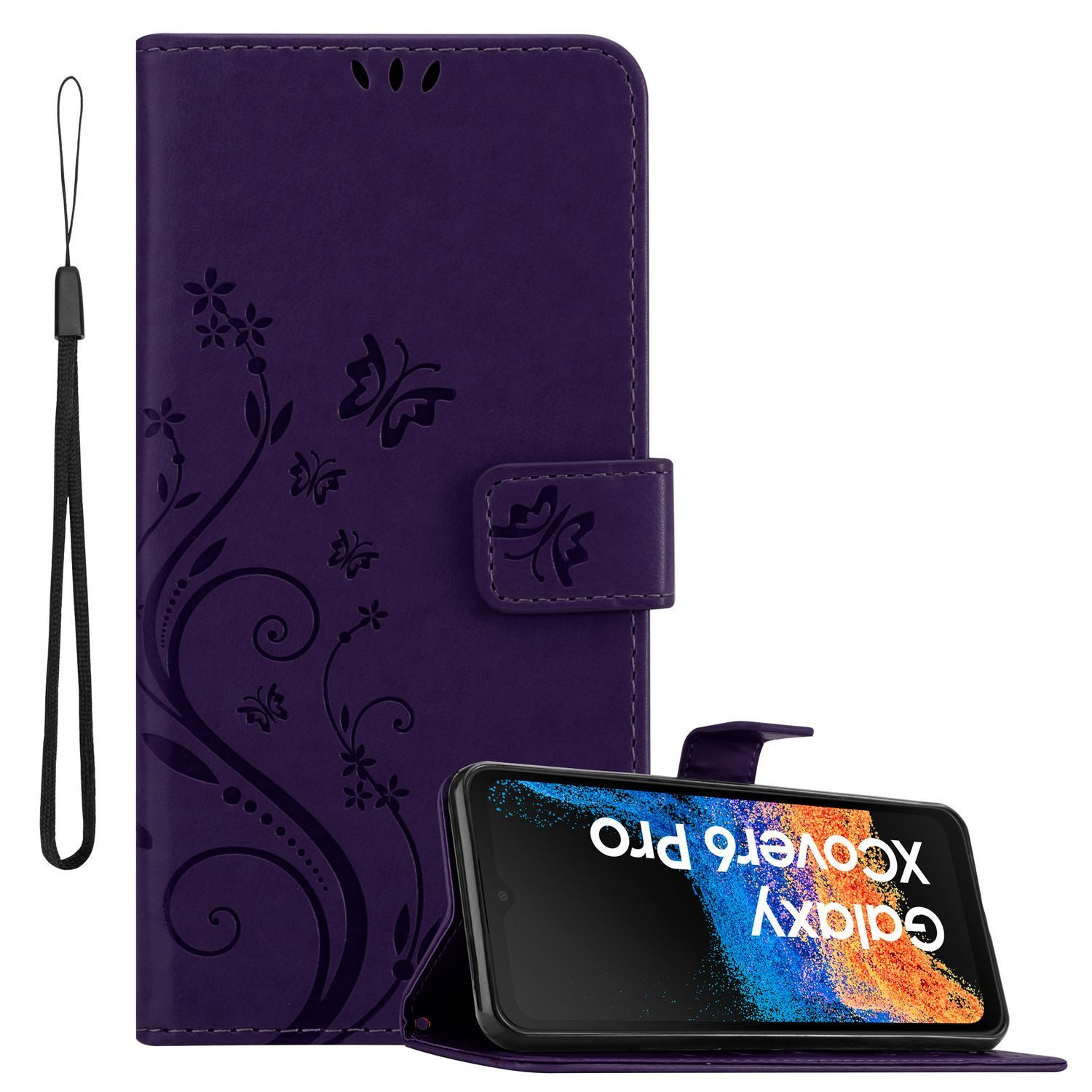 Cadorabo Handyhülle für Samsung Xcover 6 Pro Hülle Samsung Xcover 6 Pro, Hülle Schutzhülle Blumen Flower mit Standfunktion Kartenfach Magnet