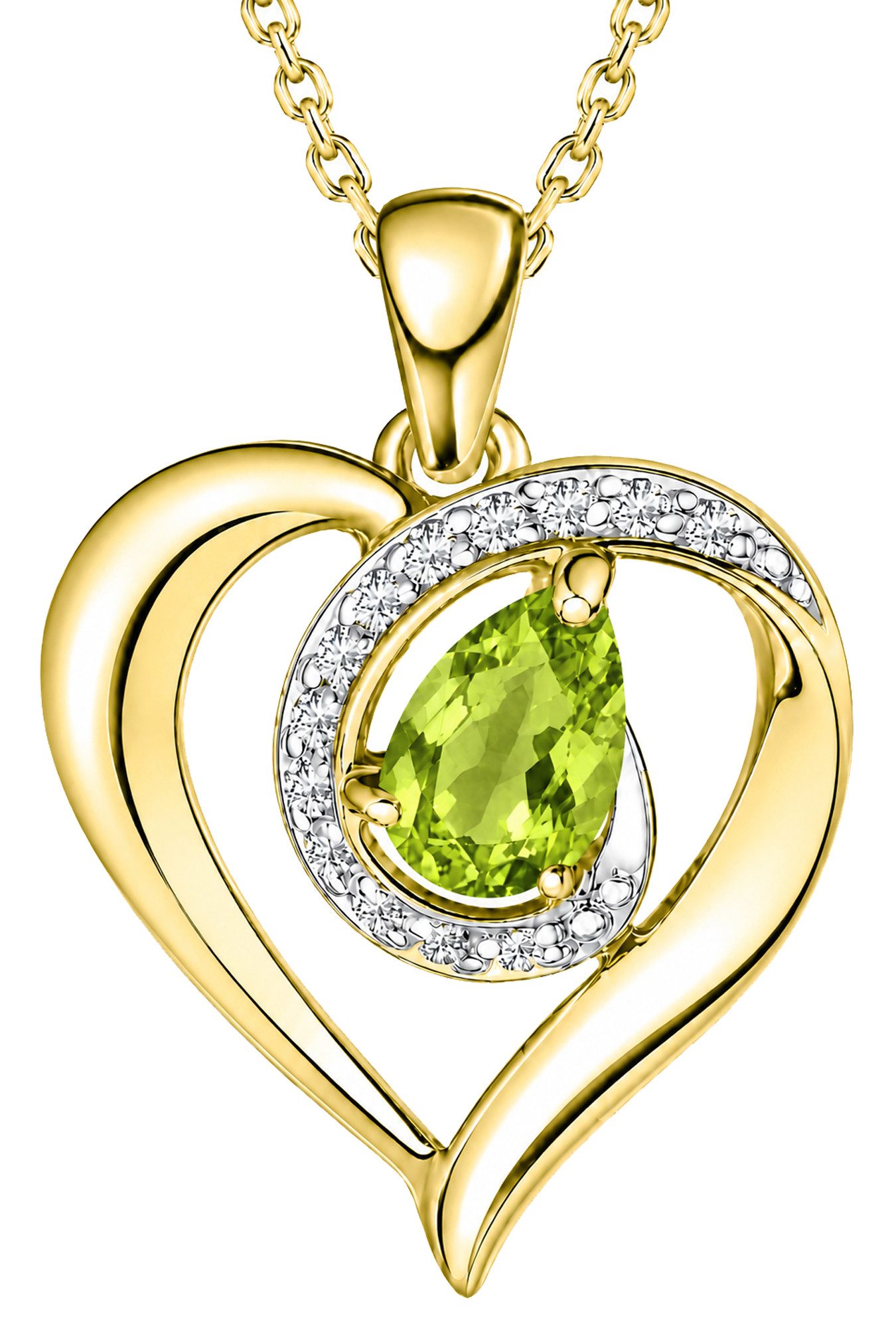 Limana Herzkette echter Edelstein Damen Kette mit Herz Anhänger 925 Silber gold (Geschenk für Frauen Freundin Schmuck inkl. Dose und Tasche), Geburtstag Weihnachten Jahrestag Hochzeitstag Valentinstag