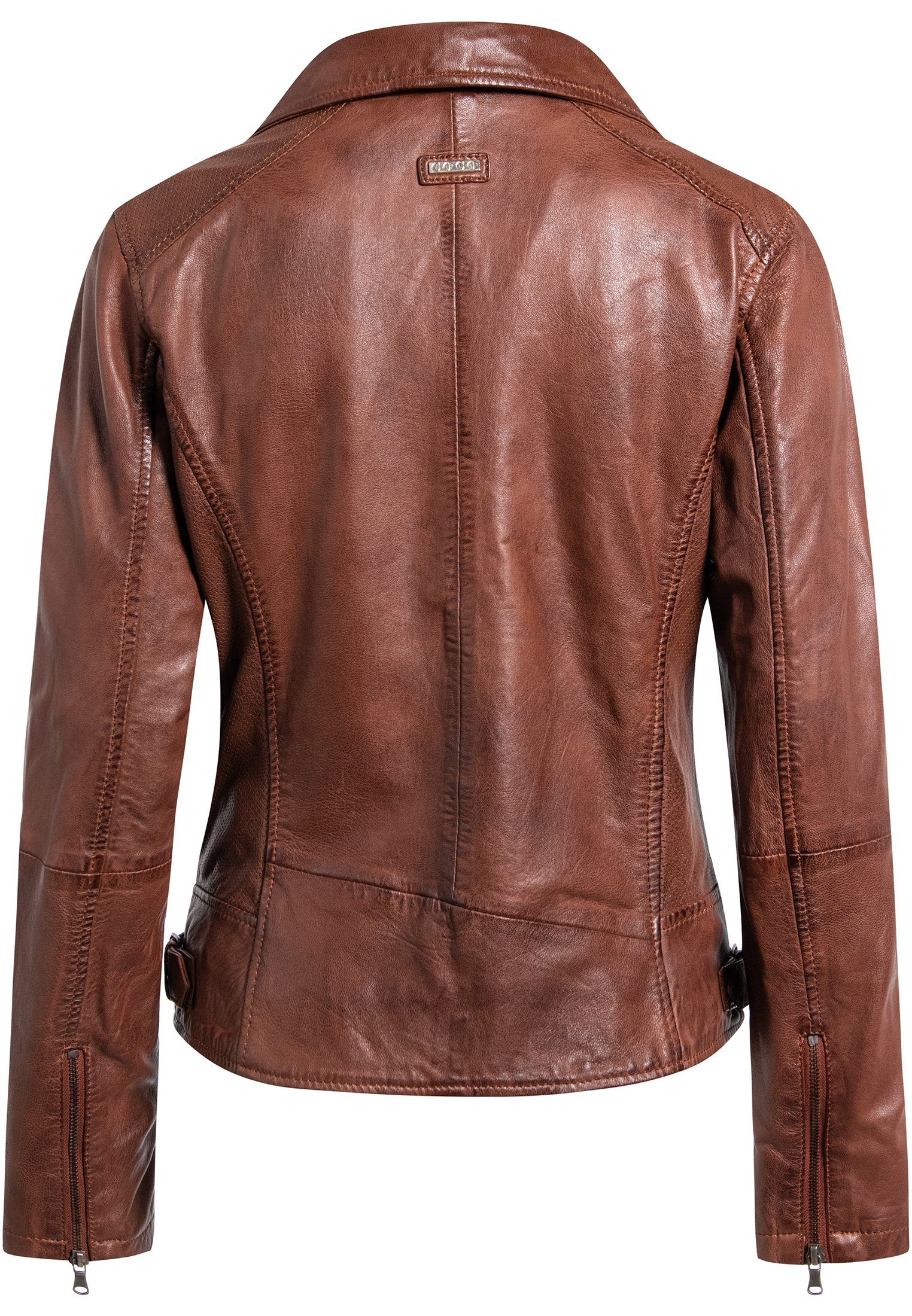 mit Lederjacke Biker-Look CBL im Braun Lederjacke Reverskragen Perforation und Mokka