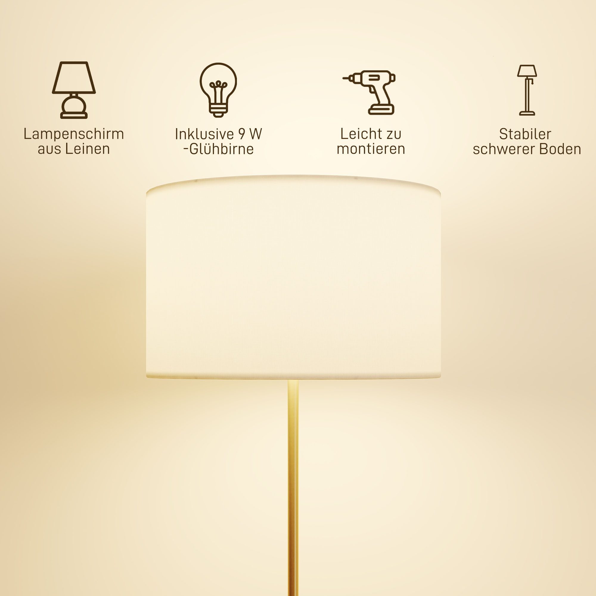 furnicato Stehlampe mit Fernbedienung, höhenverstellbar, Stoffschirm – Bild 5 von 5