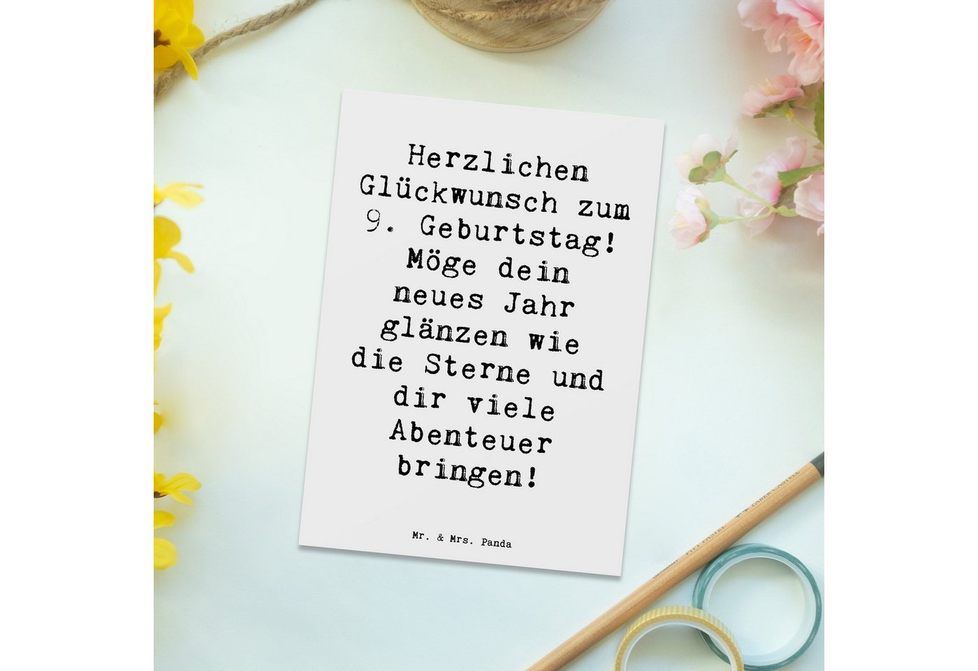 Thumbnail - Mr. & Mrs. Panda Postkarte Spruch 9. Geburtstag Glanz - Weiß - Geschenk, kleine Wunder, Karte, H
