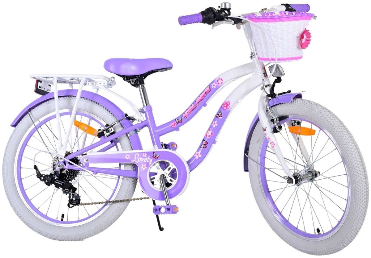 Volare Kinderfahrrad 20 ZOLL Kinder Mädchen Fahrrad Kinderfahrrad Rad LOVELY 7 Gänge 22125, 7 Gang Shimano, Kettenschaltung, 7 Gänge, Korb, Seitenständer, Gepäckträger
