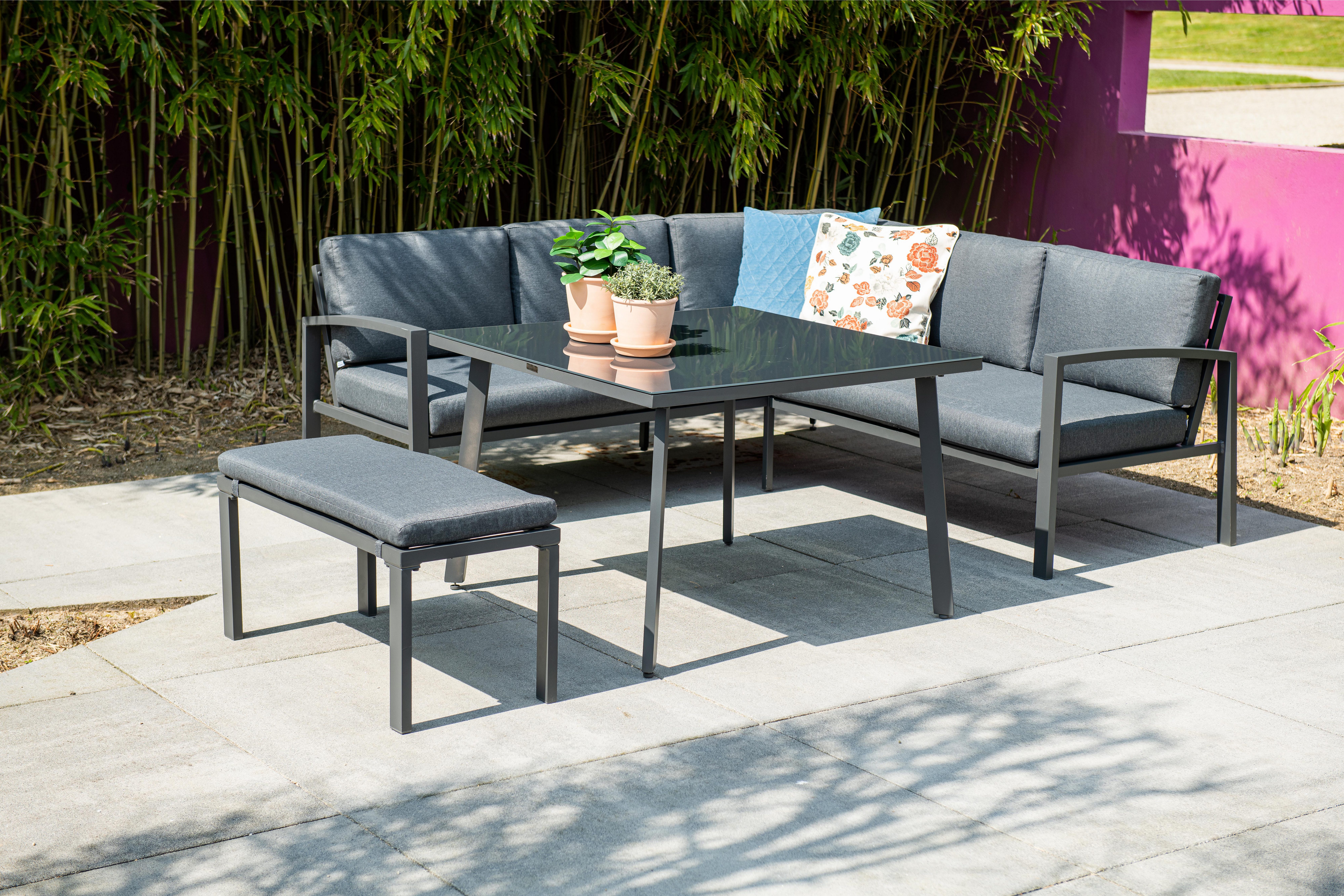 Garden Impressions Gartenlounge-Set Wellington anthrazit / Aluminium / Dining Ecklounge Set, (Spar-Set, 3-tlg., Eckelement + Bank + Tisch), mit hohem Tisch und wasserabweisenden Kissen