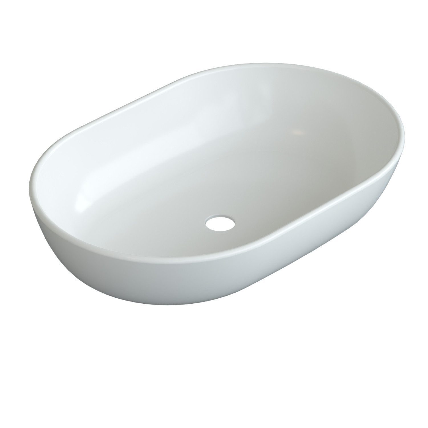 AQUALAVOS Waschbecken Aufsatzwaschbecken 60x42m Oval ohne Hahnloch & Überlauf für Bad/WC, Montage auf stabilen Platten, Waschtischen oder Unterschränken
