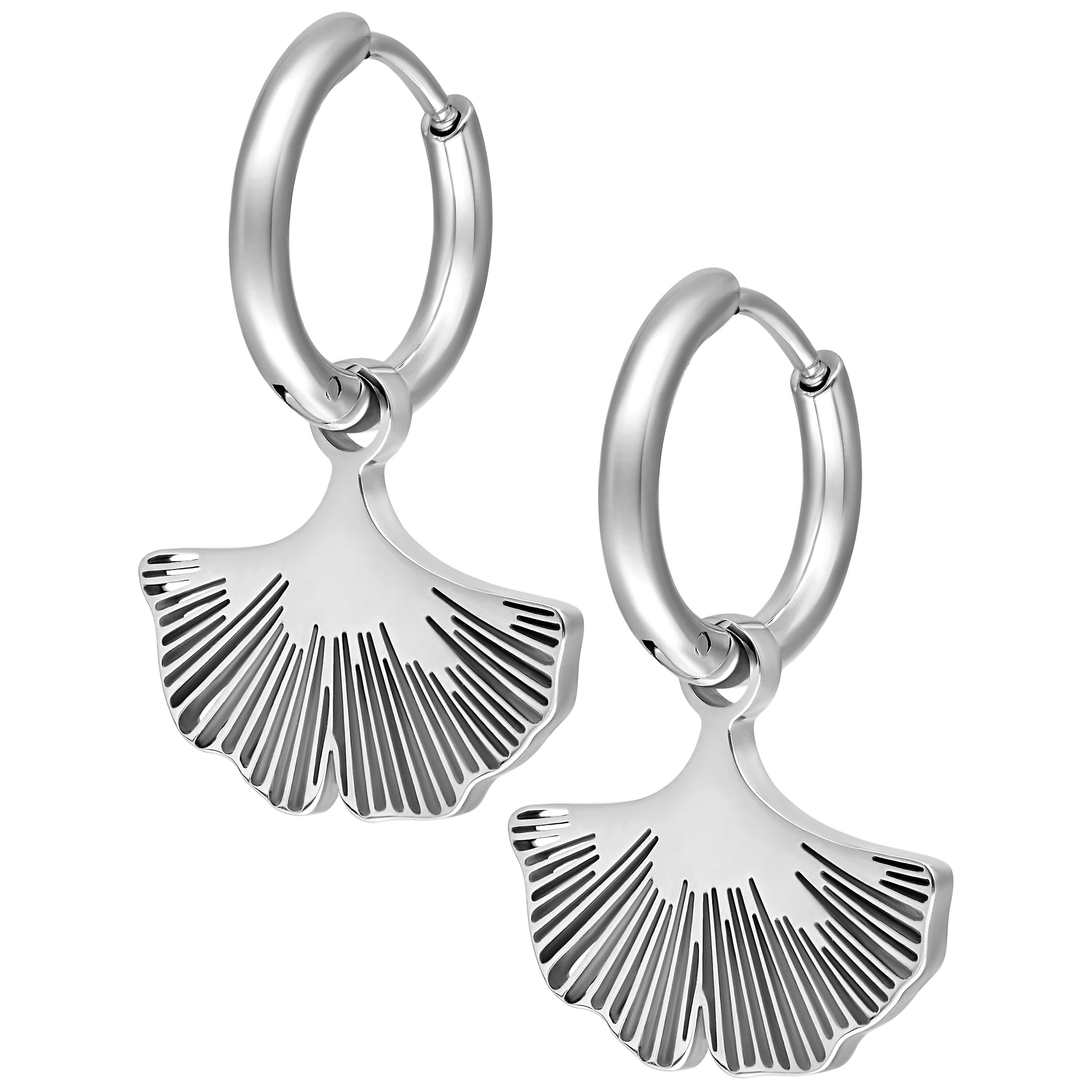 Paar Ohrhänger Little Ginkgo Hoops - Silber