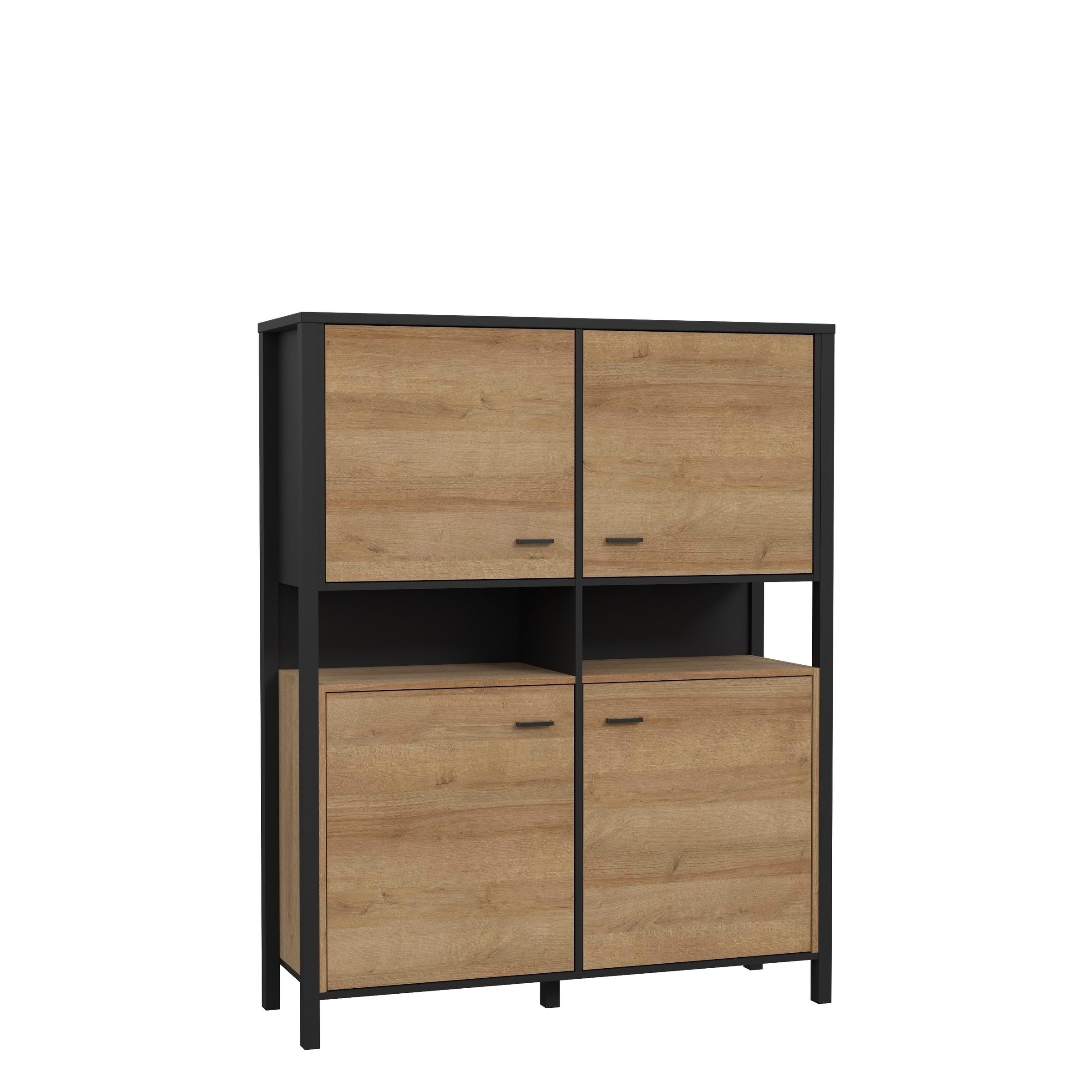 freiraum Highboard HIGH ROCK, in Schwarz/ Riviera Eiche Dekor, 4 Türen - 121,3x152,3x40,2cm (BxHxT)
