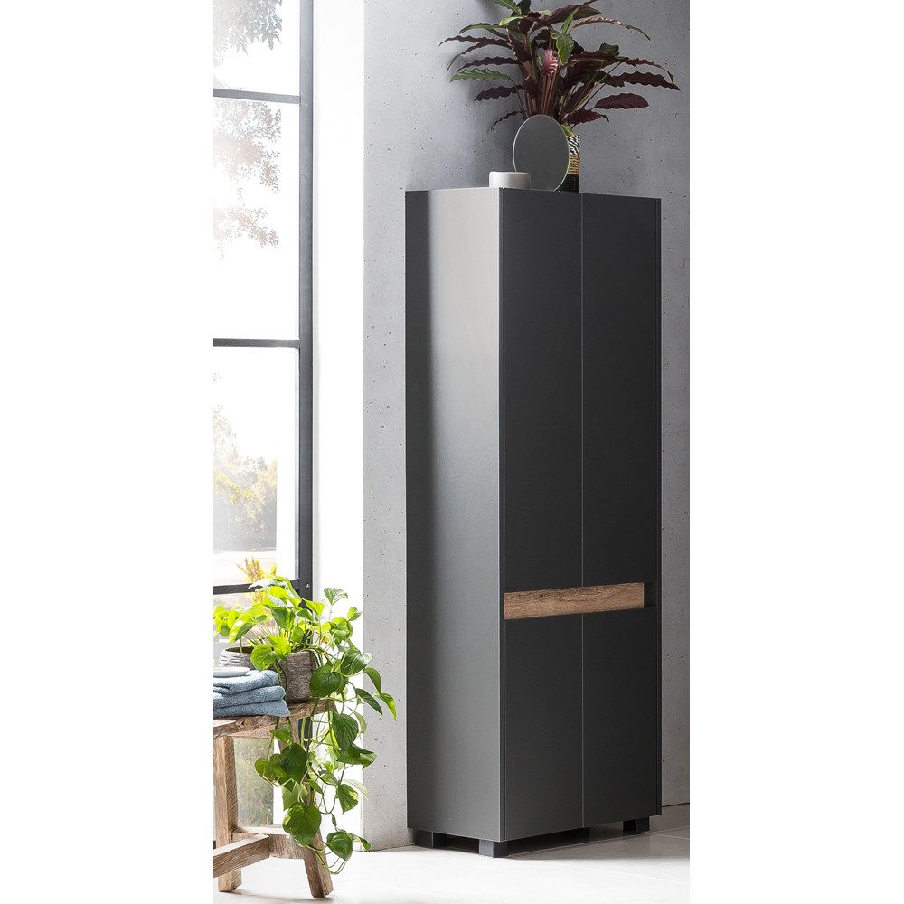 Lomadox Hochschrank Corato CORATO-80 in Anthrazit mit Absetzung in Wildeiche Nb. 56,9/164,5/33 cm