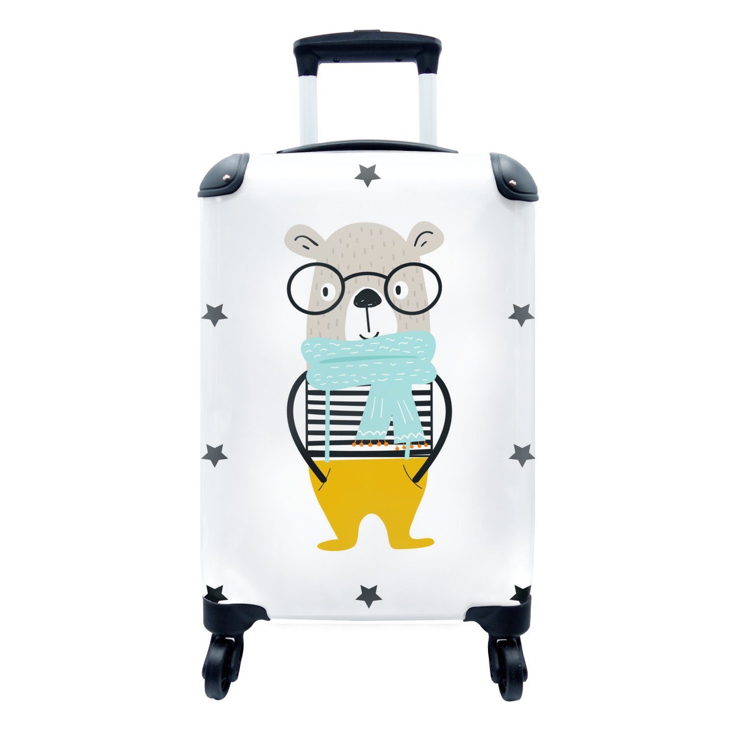 MuchoWow Handgepäckkoffer Kinder Illustration eines Bären auf einem weißen Hintergrund mit, 4 Rollen, Reisetasche mit rollen, Handgepäck für Ferien, Trolley, Reisekoffer | Handgepäck-Koffer
