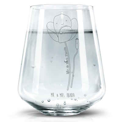 Mr. & Mrs. Panda Glas Blume Mohnblume - Transparent - Geschenk, Wasserglas, Trinkglas mit G, Premium Glas, Hochwertige Lasergravur