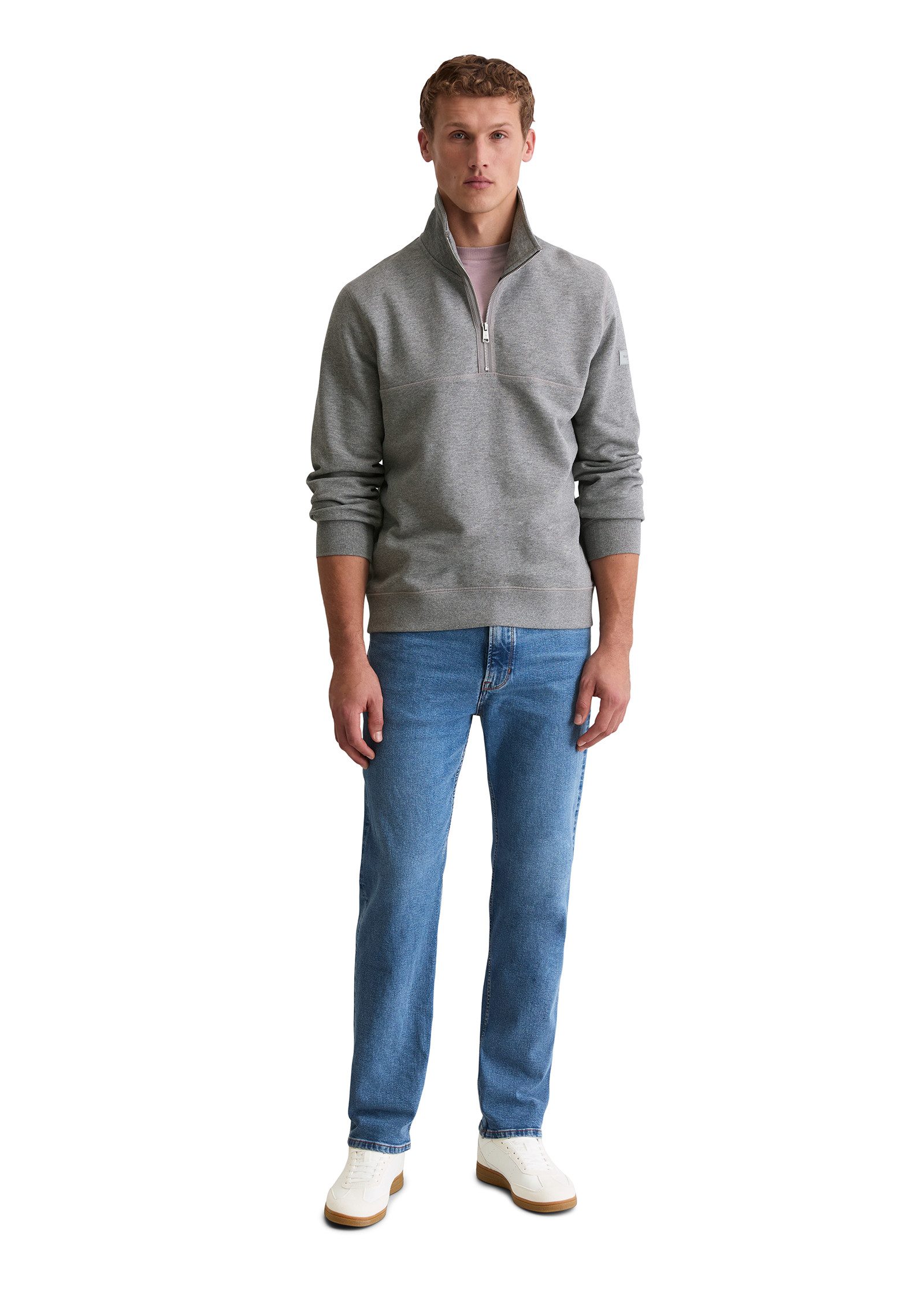 Marc O'Polo Sweatshirt regular fit aus weicher Bio-Baumwolle Troyerkragen mit Reißverschluss