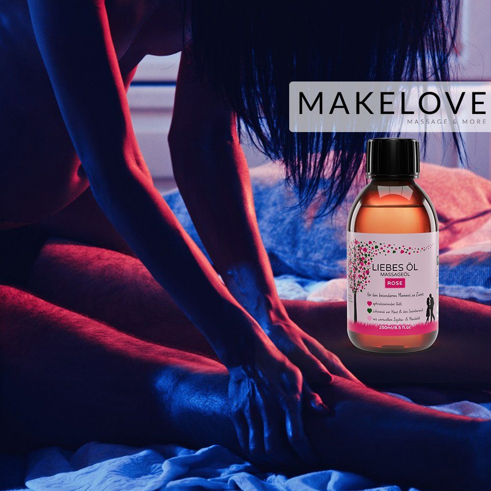 MakeLove Massageöl Sinnliches Liebesöl Pflegeöl für Partnermassagen & Ganzkörper-Massagen 250ml, Rose