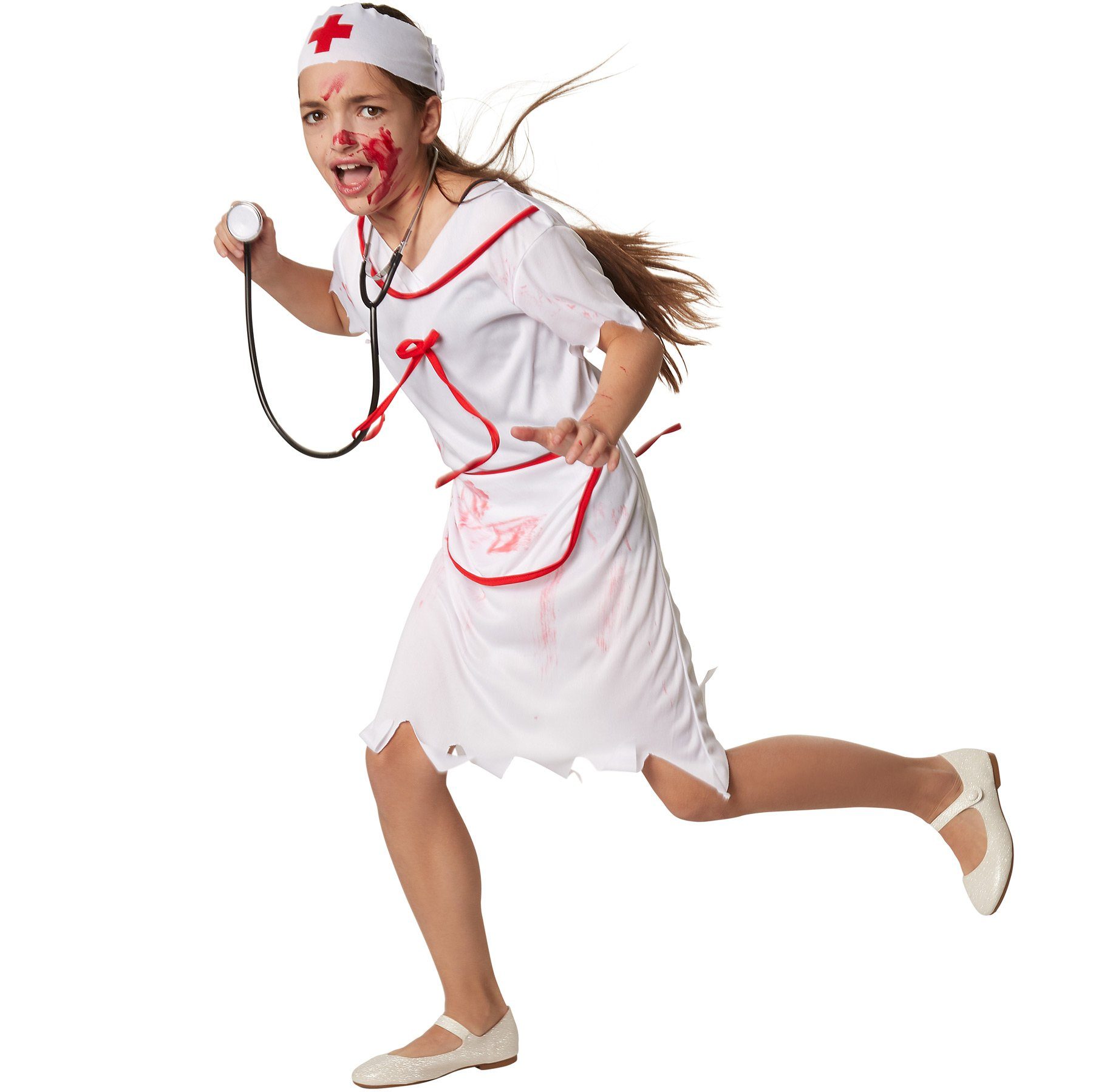 dressforfun Kostüm Mädchenkostüm Gruselige Zombie Krankenschwester, Kurzkleid in Weiß mit Blutflecken
