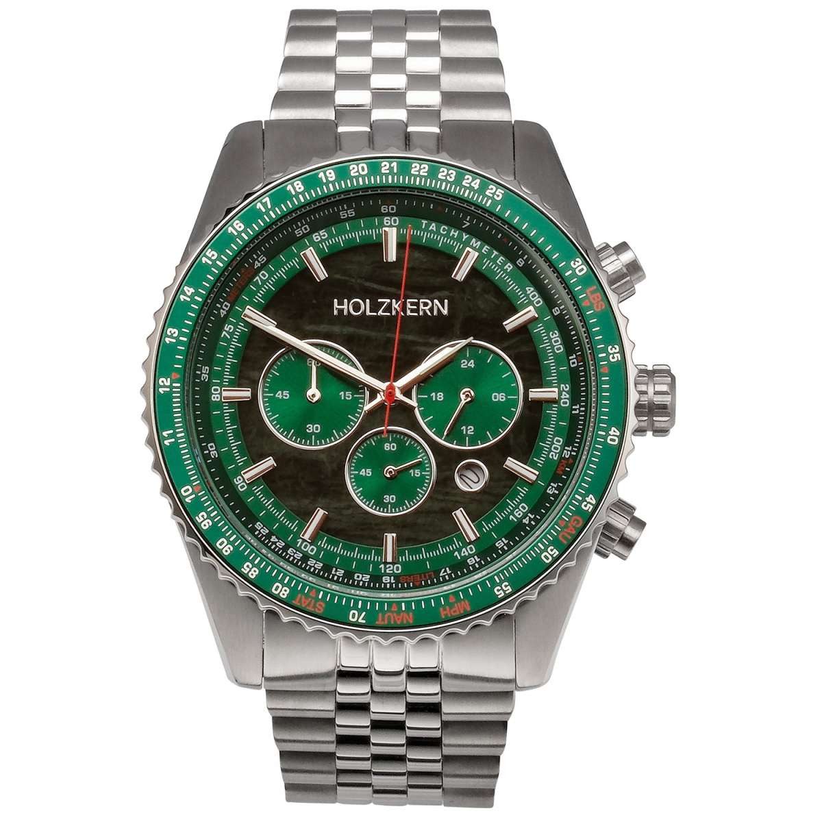 Holzkern Quarzuhr 9010631018290, Herrenuhr Chronograph Openhorizon Marmor Grün/Silberfarben