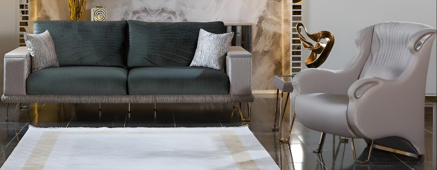 JVmoebel Sitzgruppe Minimalistisches Sofa-Set Grüne Farbe Holzrahmen Modernes Design, (3-tlg)