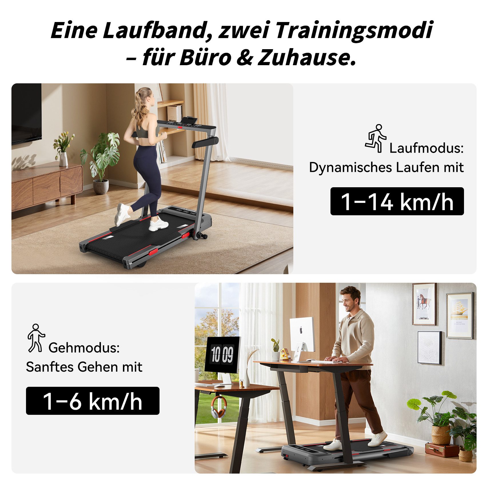 JASPORT Laufband GL3 & GL3H Laufband (Tablet-Halterung, Klappbare Handläufe, Transportrollen), Dual-LED-Anzeige, Leiser 3.0PS Motor, 6-Zonen-Dämpfungssystem