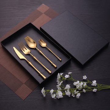 Mutoy Besteck-Set Besteck Set, 4 Stück Titanium Gold Plated Besteck mit Messer, Edelstahl Besteckset Matt Gold Essbesteck Set