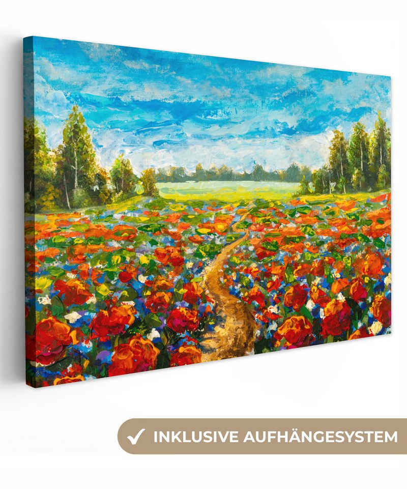 OneMillionCanvasses® Gemälde Malerei - Ölfarbe - Blumen - Natur, (1 St), Wandbild Leinwandbilder, Aufhängefertig, Wanddeko, 30x20 cm