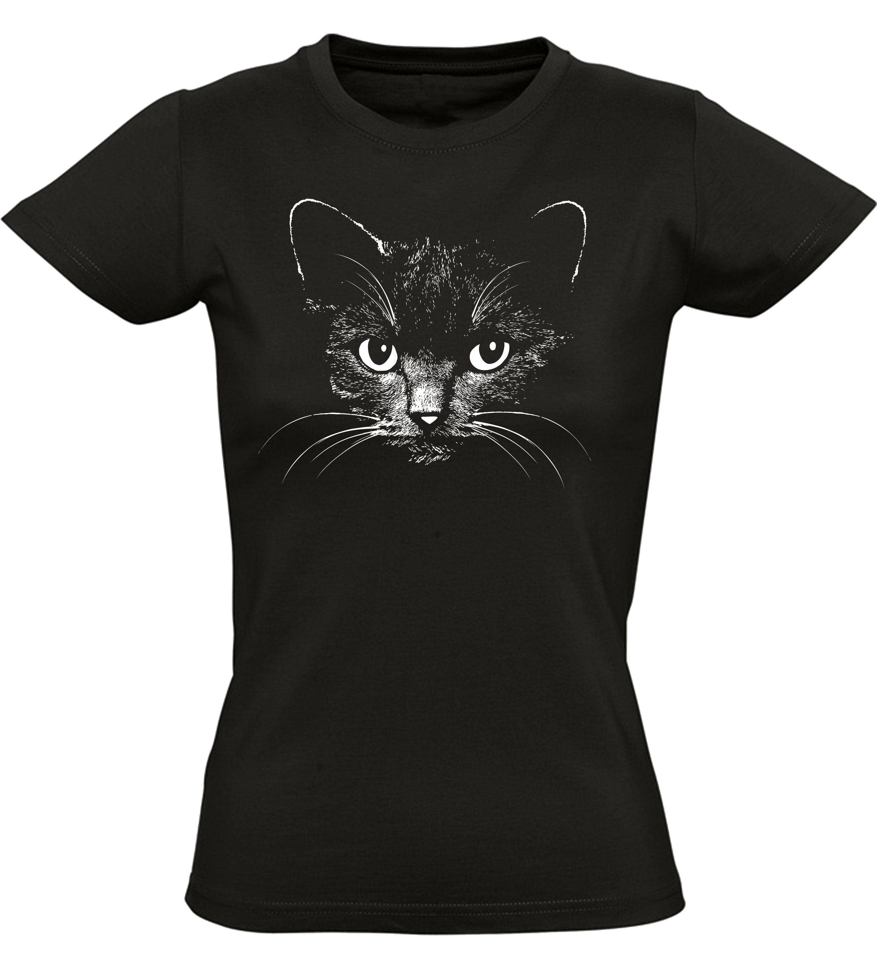 Baddery Print-Shirt Damen T-Shirt: Katze - Cat Kätzchen Miau Mieze, hochwertiger Siebdruck, aus Baumwolle