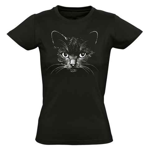 Baddery Print-Shirt Damen T-Shirt: Katze - Cat Kätzchen Miau Mieze, hochwertiger Siebdruck, aus Baumwolle