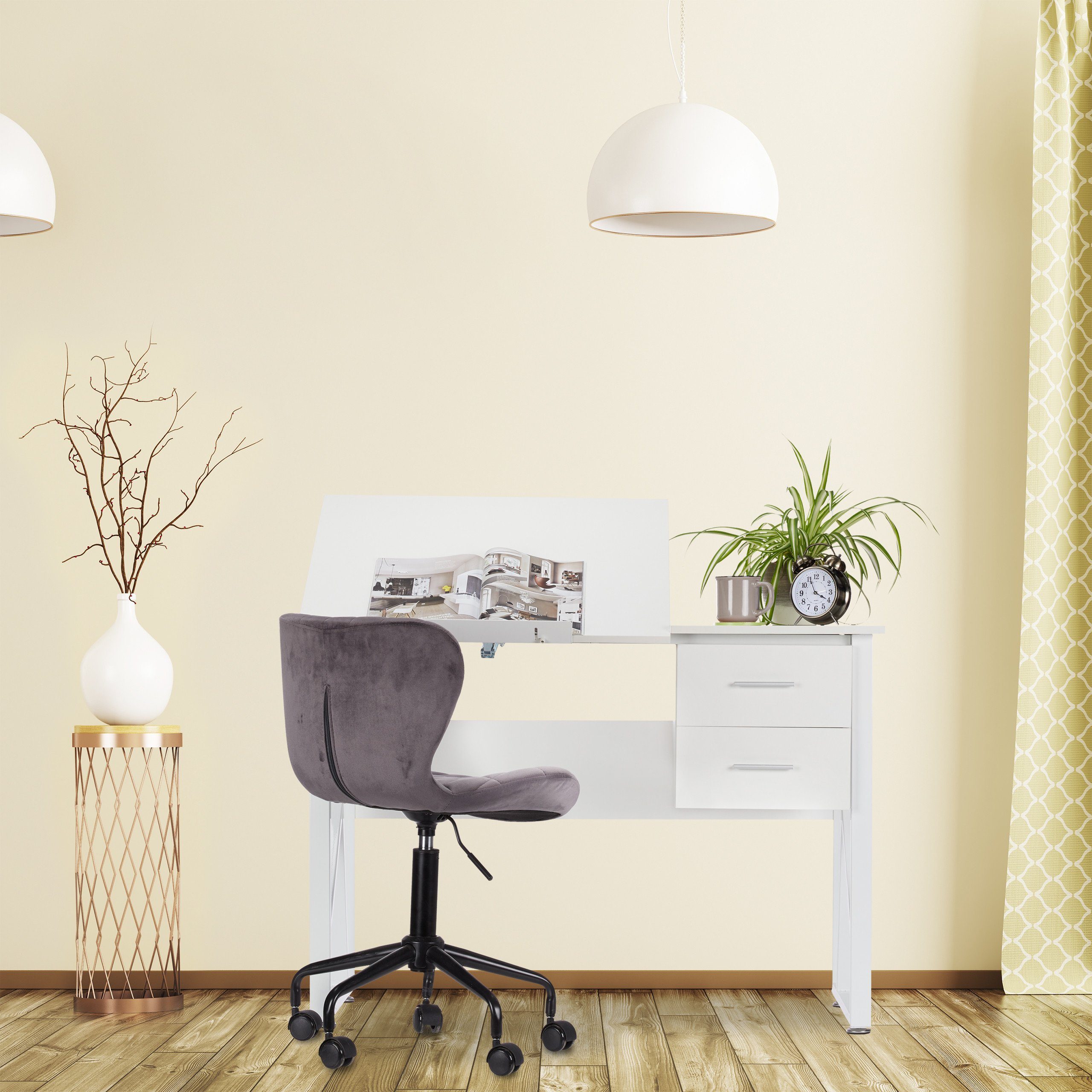 relaxdays Schreibtisch neigbar, Weiß / Weiß günstig online kaufen