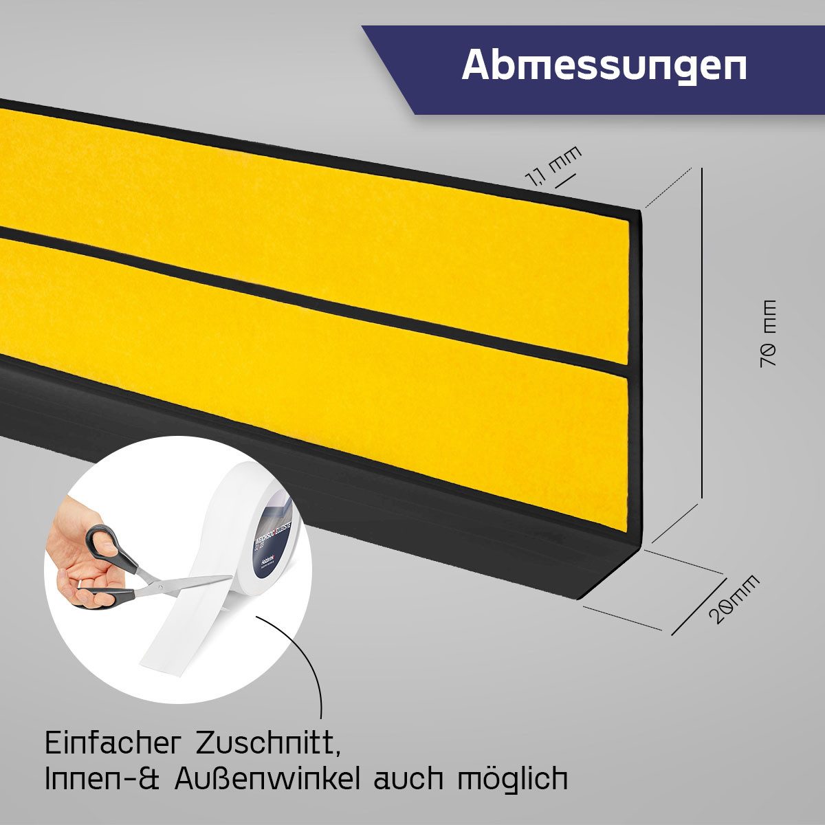 HOLZBRINK Sockelleiste HOLZBRINK selbstklebend PVC 70x20mm, 1 m, L: 100 cm, 1m Rolle, Küchenleiste Abschlussleiste für Badezimmer Farbe: Schwarz – Bild 4 von 5