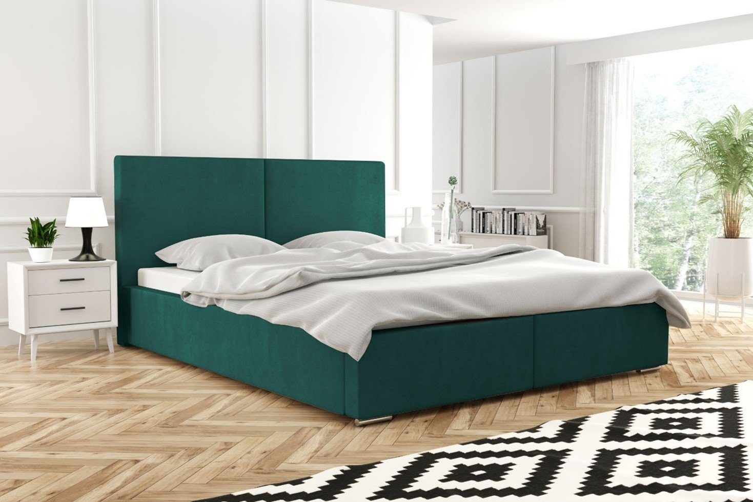 MARPUR Polsterbett Basic (Polsterbett mit Bettkasten und Kopfteil, Lattenrost, Füße, Anleitung) Grün