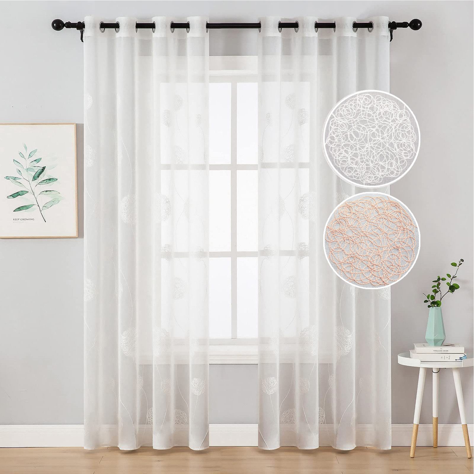 BTTO V&G Vorhang 2 St. Gardine Ösen, Voile Vorhang Vogelnest-Stickerei Halb günstig online kaufen