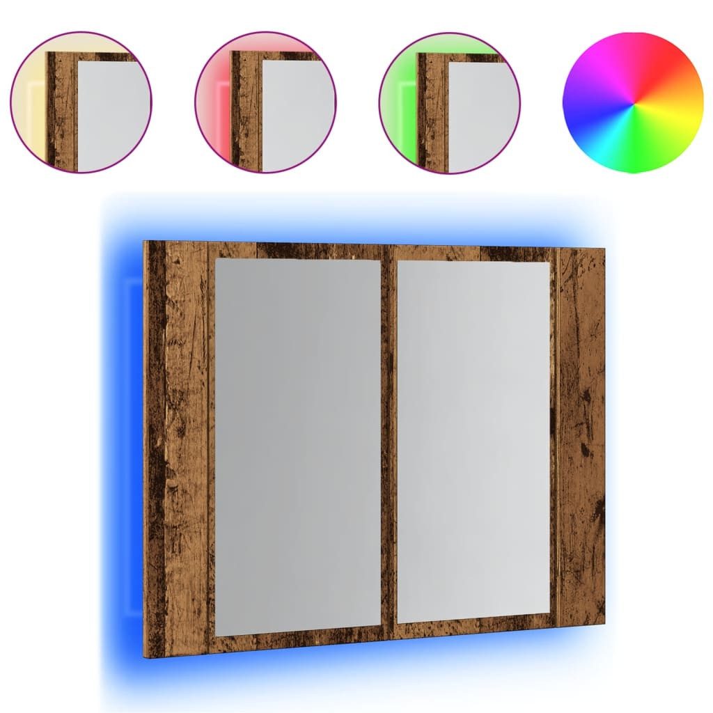 vidaXL Spiegelschrank NA LED Spiegelschrank Altholz Optik 60x12x45 cm Holzwerkstoff für Bade