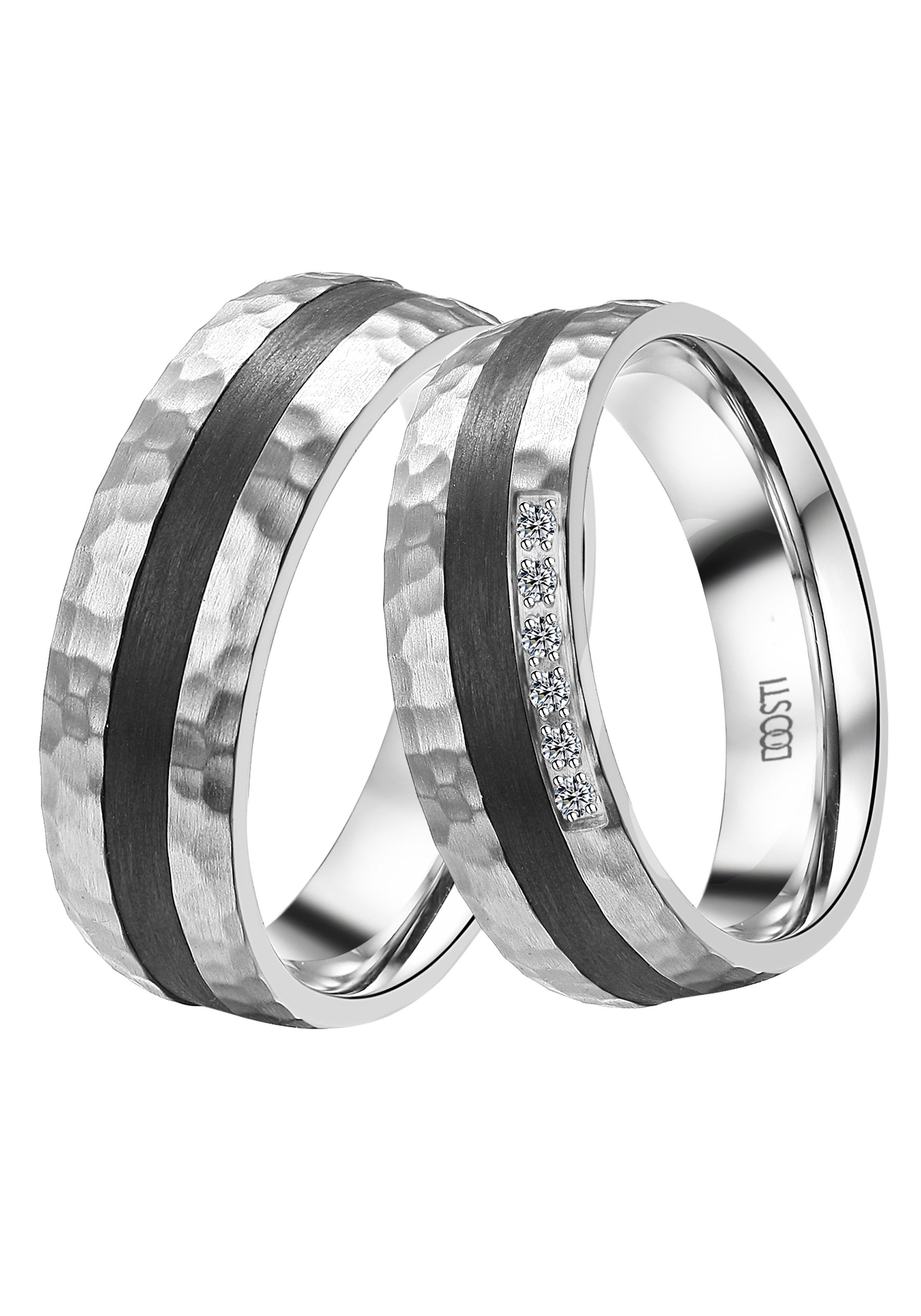 Edelstahl Ehering Trauring Schmuck Zirkonia Partnerring DOOSTI o. LIEBE, mit Geschenk Trauring ohne edelstahlfarben-schwarz