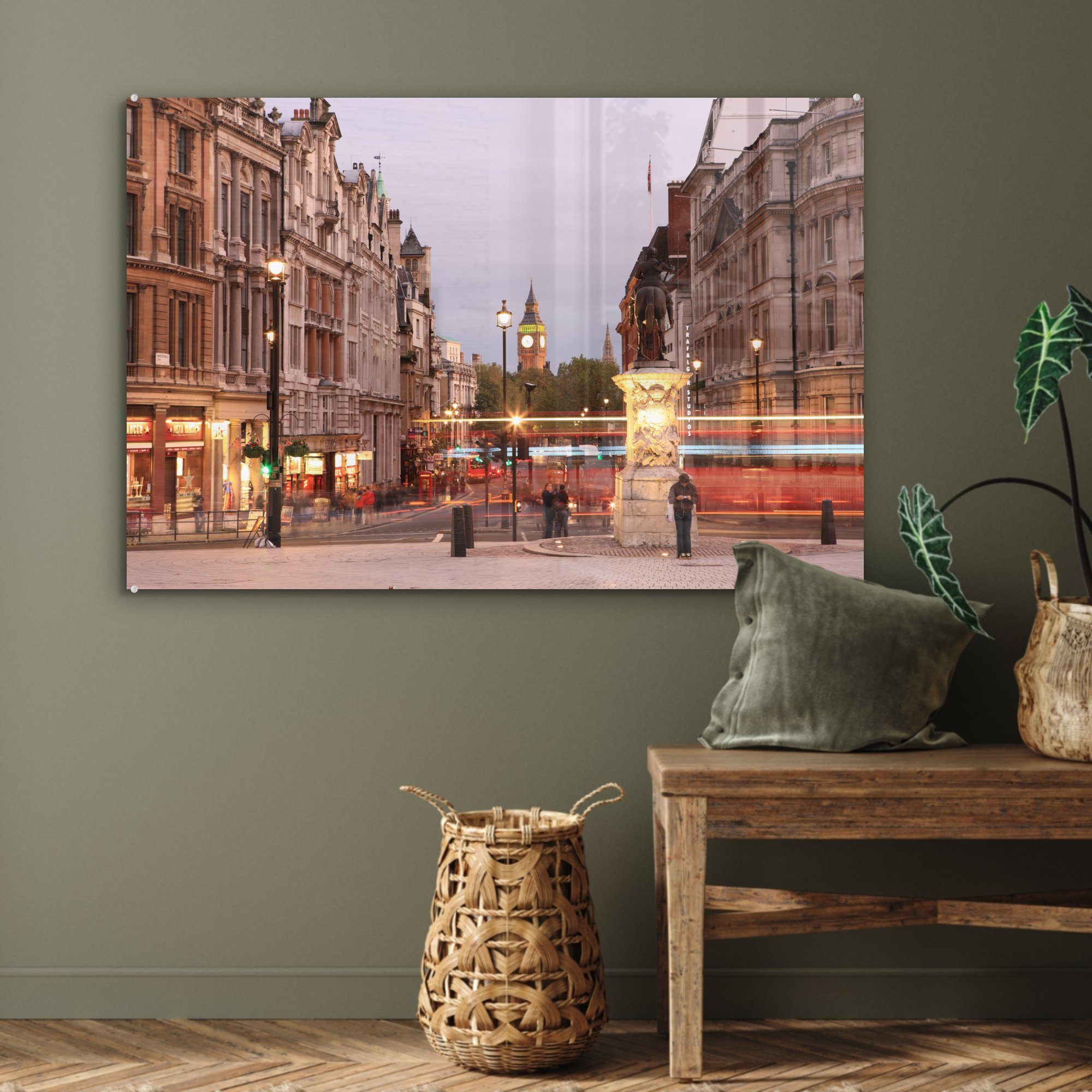 MuchoWow Acrylglasbild Starker Verkehr rund & St), Acrylglasbilder Wohnzimmer London, den Schlafzimmer um in Square Trafalgar (1