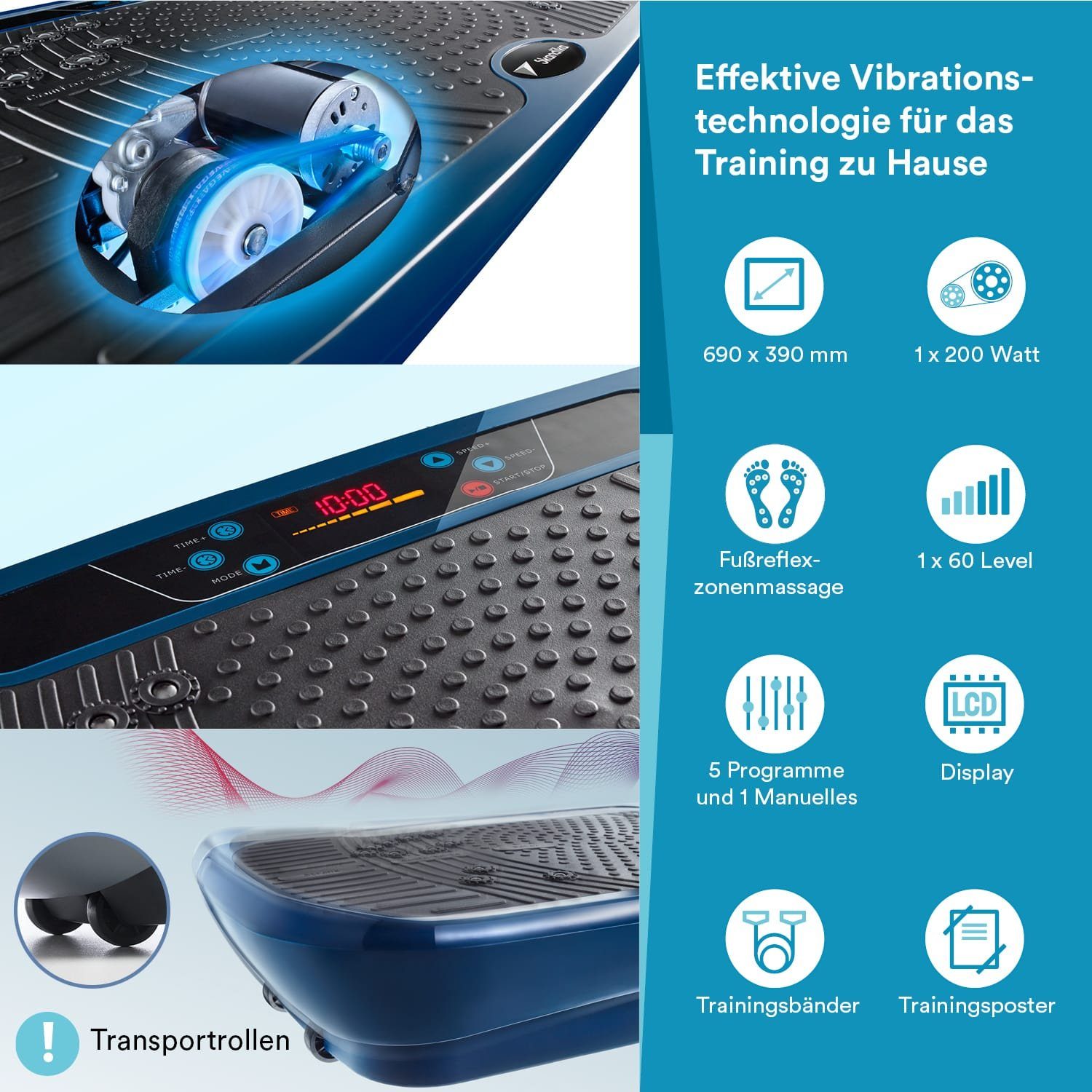 Skandika Technologie und Oszillationstechnologie Vibration V1 3D Vibrationsplatte leisem Motor Home mit Plate (dunkelblau),