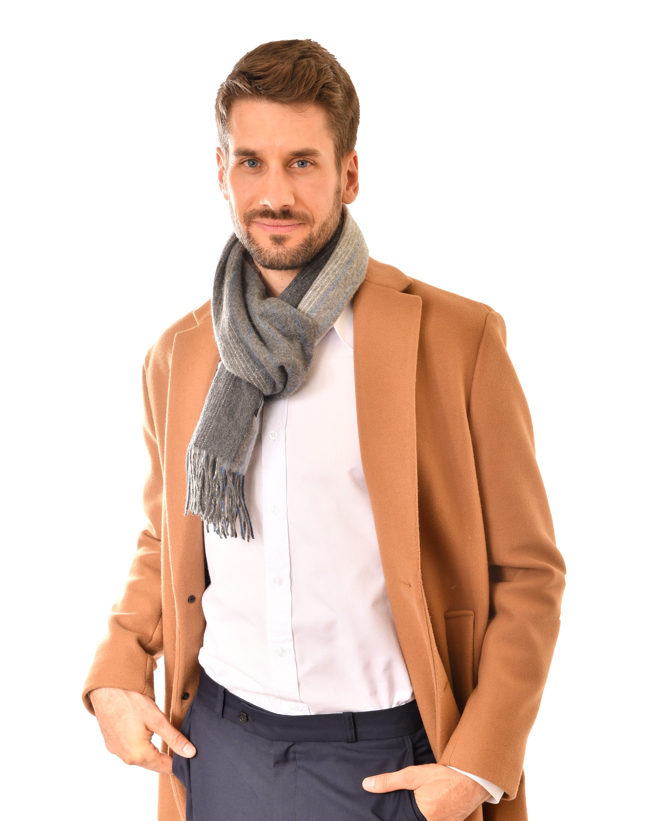 MayTree Kaschmirschal Unisex, 180 x 30cm, mit Fransen, zweifarbig, Hell-Dunkelgrau, (Stück, 1-St), 100 % Kaschmir