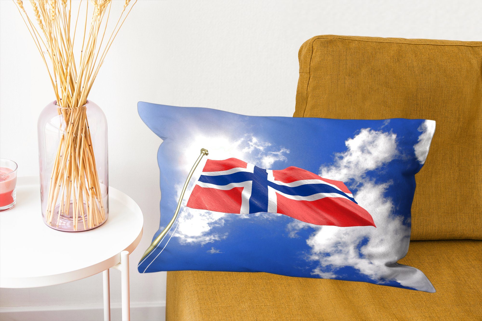 Himmel, MuchoWow Schlafzimmer Wohzimmer mit Norwegen Dekokissen von Füllung, blauem Dekokissen Flagge Zierkissen, Dekoration, mit