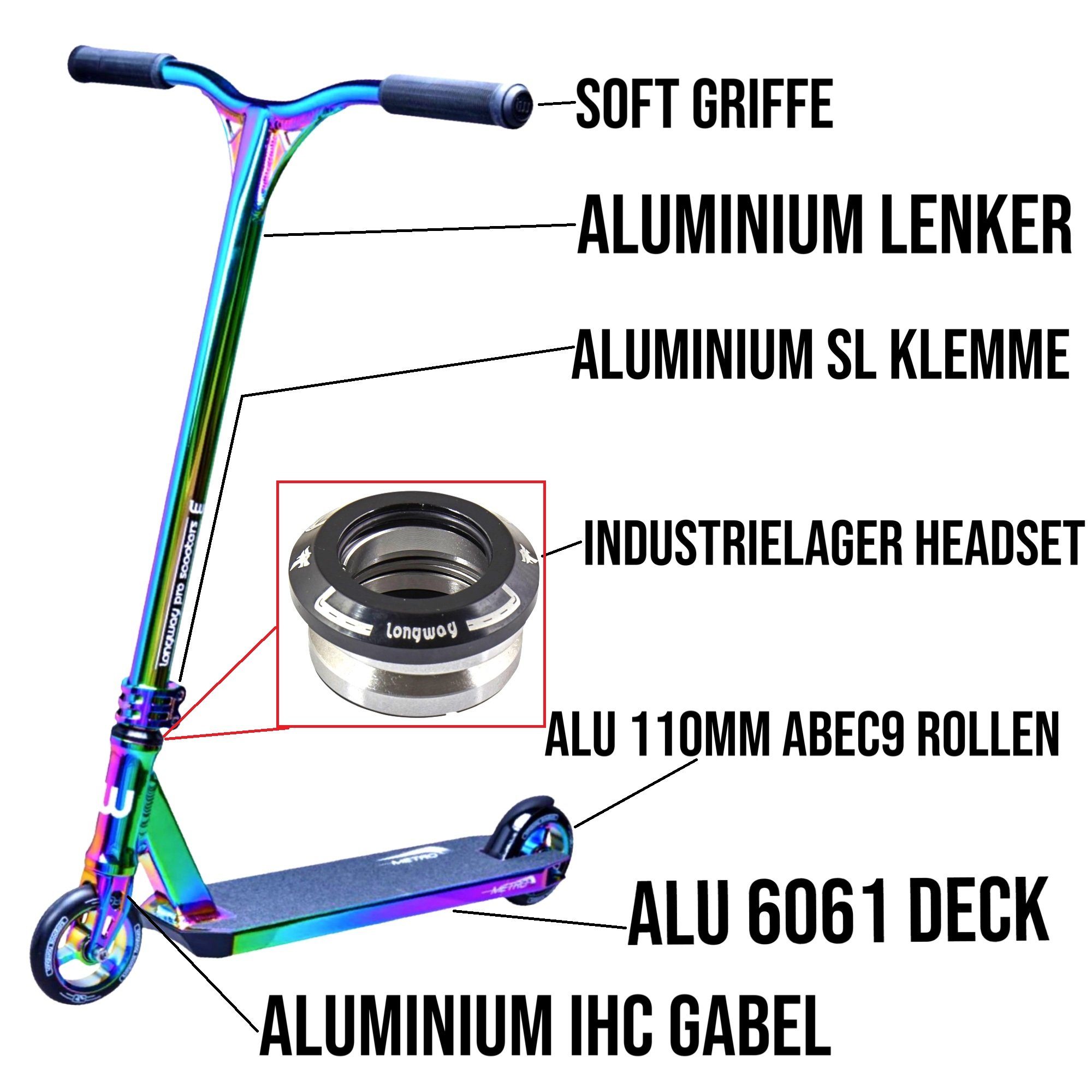 2K19 Longway Longway Stunt-Scooter Stuntscooter Scooters Metro Full Neochrom H=79cm