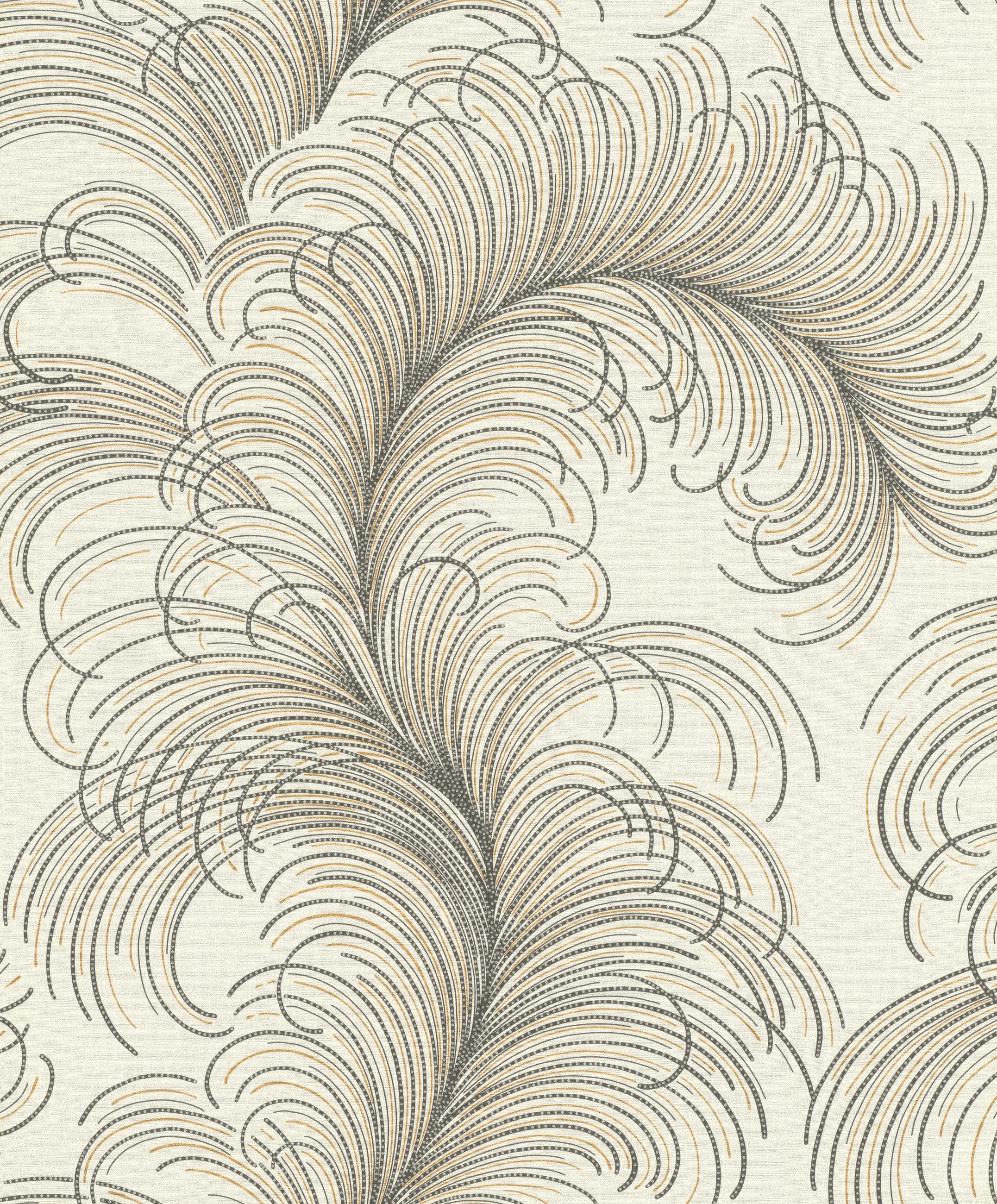 Rasch Vliestapete geschwungenen Linien in Grau und Gold, strukturiert, (1 St)