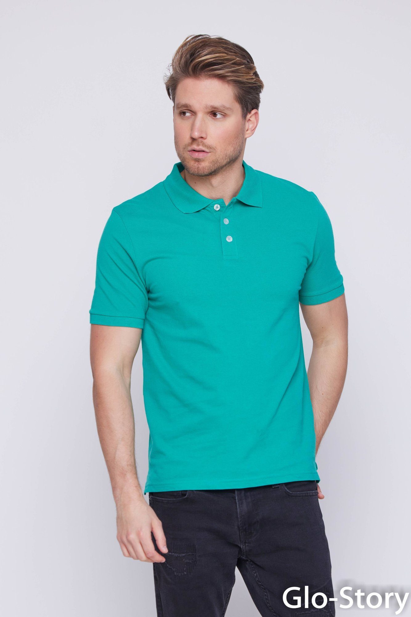 GLO-STORY Poloshirt GLO-STORY Herren Shirt Regular Polohemd Basic Kurzarm Polo Poloshirt Grün