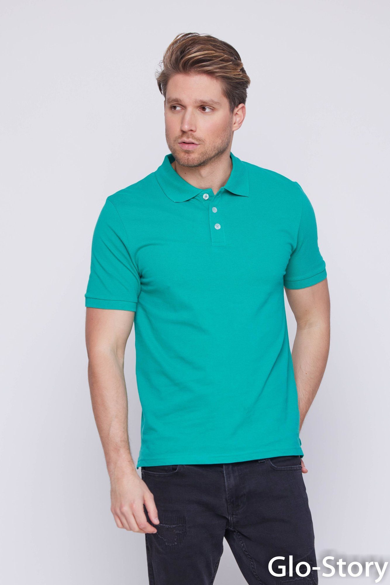 Polo Poloshirt Polohemd GLO-STORY GLO-STORY Herren Shirt Poloshirt Regular Basic Kurzarm Grün