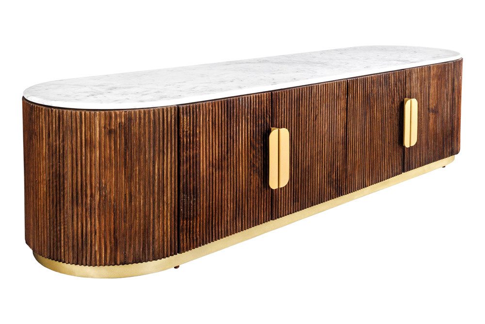 riess-ambiente Sideboard GATSBY 170cm braun/weiß/gold - Mango, Marmor, Massivholz, Kabelöffnung (Einzelartikel, 1 St), Zeitloses Lowboard - ideal als Ablagefläc – Bild 2 von 5