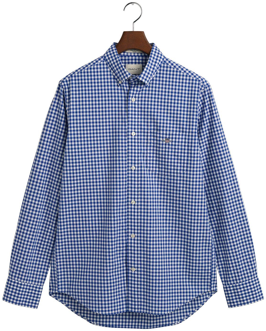 POPLIN Brust Gant GINGHAM der blue auf SHIRT college REG Logostickerei mit Langarmhemd