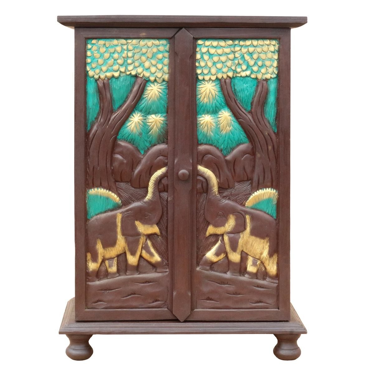 Oriental Galerie Mehrzweckschrank Elefantenschrank Rattan Gold 90cm (1-St) Flurschrank, Dielenschrank, Barschrank, Asiatisch, Thailand